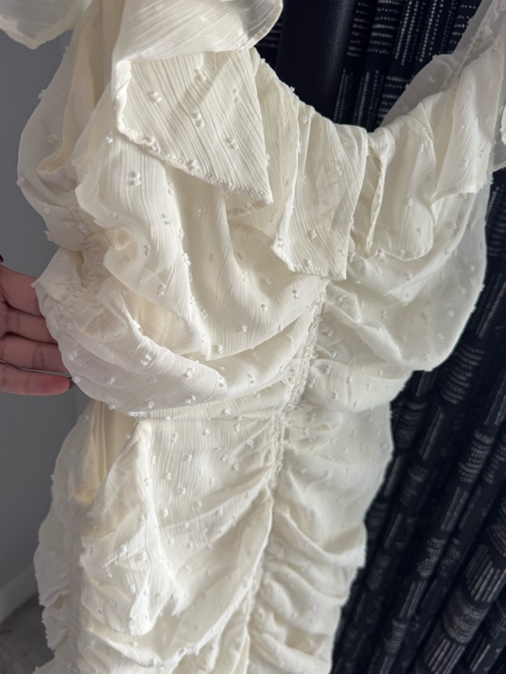 ASTR the Label Ivory White Devereaux Ruffle Ruched Flowy Mermaid Midi Dress LRG - Picture 5 of 13